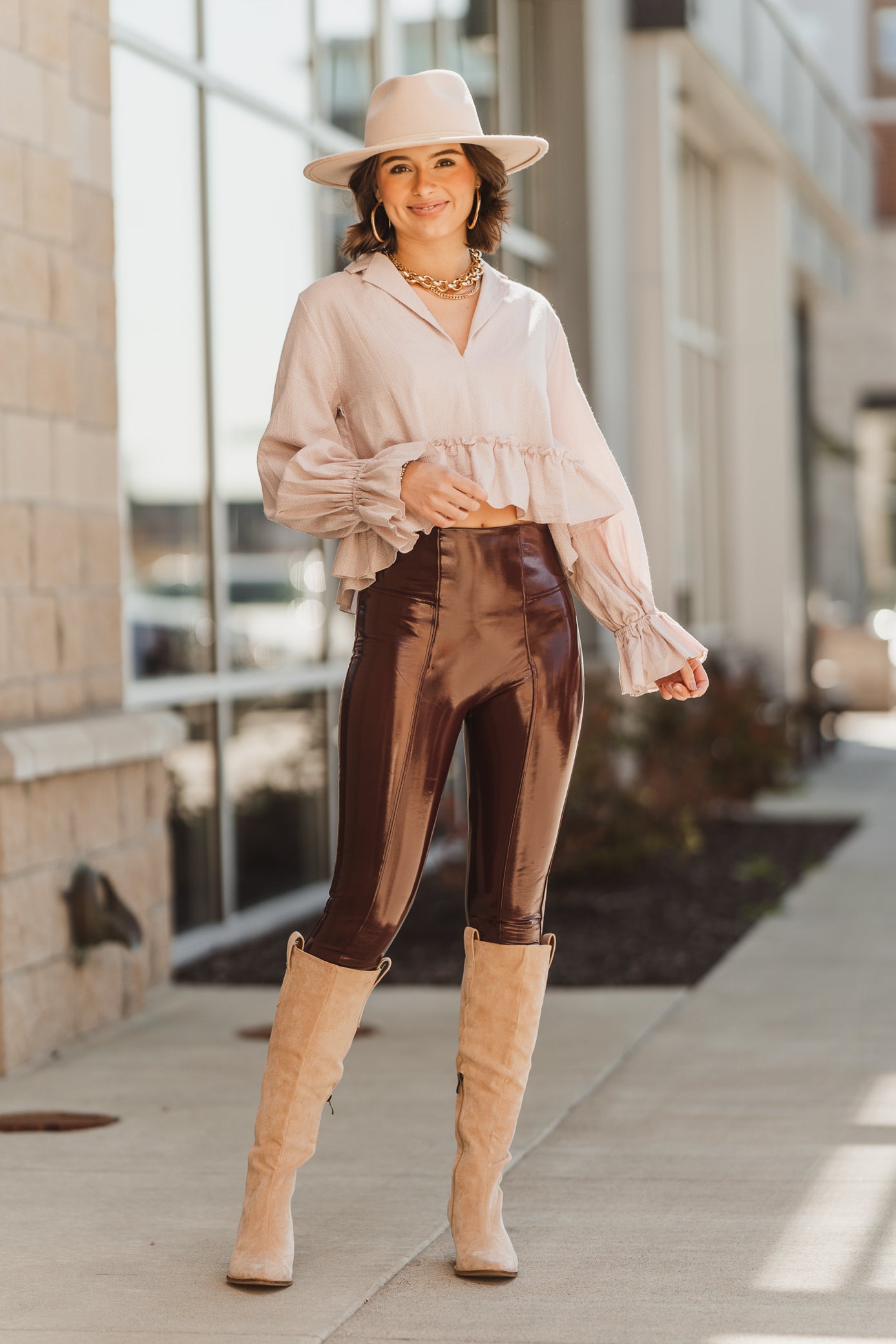 Shiny leather leggings tan leather leggings real leather Leggings