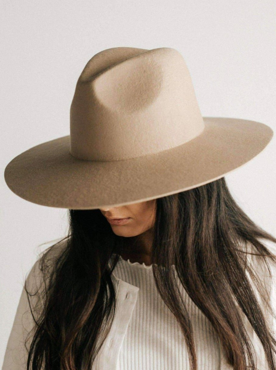 Gigi Pip Emma Wide Brim Felt Fedora Tan Hat